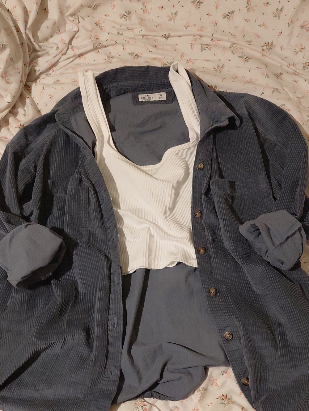 Hollister Women's Slate Blue Corduroy Button-Up Shirt